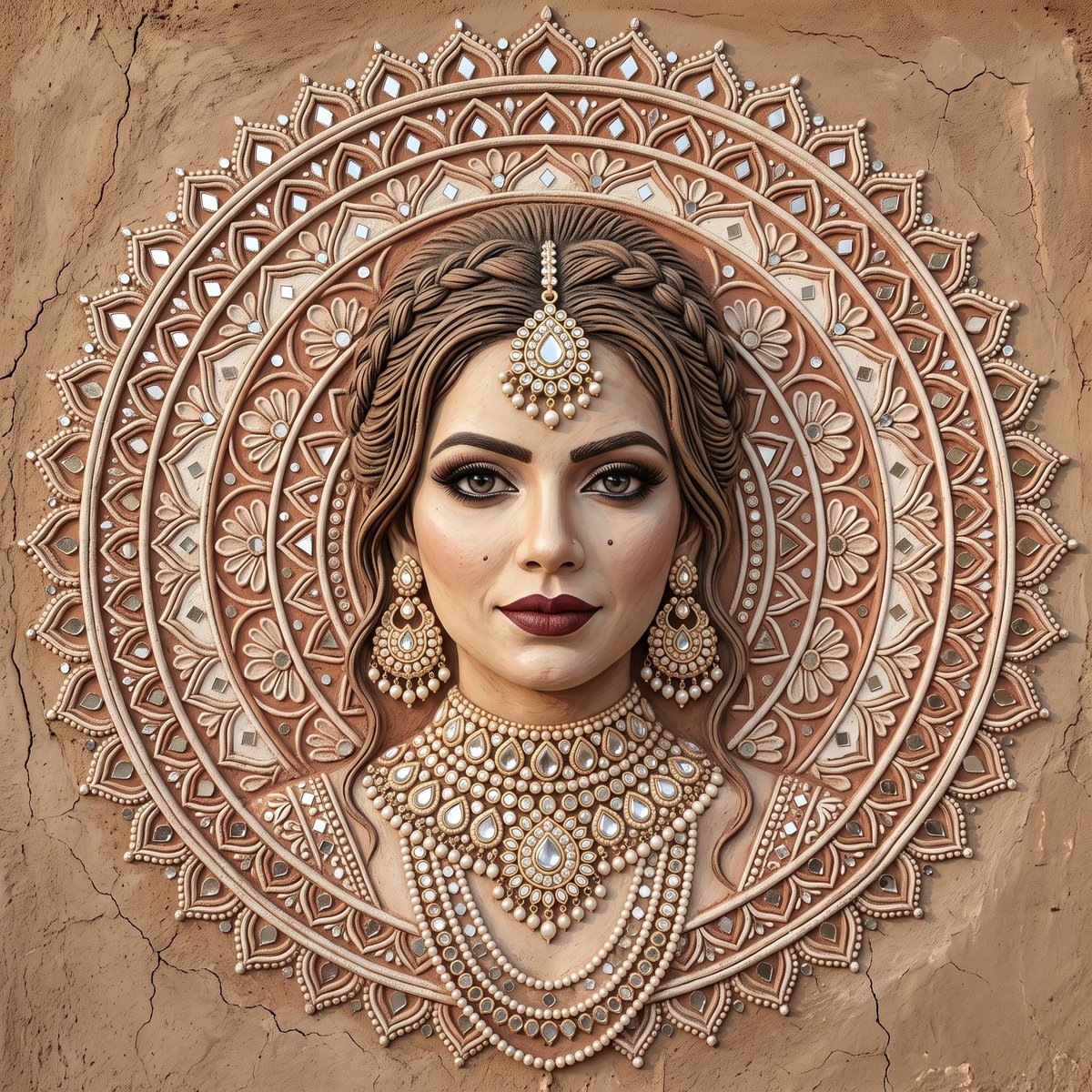 SanjanaaArole's tweet photo. Lippan art meets bridal royalty - made with love, mud & mirrors.
#IndianFolkArt #LippanArt #MudMirrorArt #DesiAesthetic #BridalJewellery #MandalaArt #TraditionalArt #IndianCulture #ClayArt #KutchArt #disaprompts #prompt #AiArt #PromptMagic #DisaPrompts
For this prompt visit
https://t.co/XfE6GcAbZh