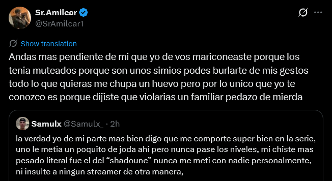 MariscalMex's tweet photo. @AkimAguilar Que enfermos esos argentinos , el samu (amigo de lonche y west) hablando cosas dentro del juego y viene ese argentino que esta en dedsafio a insultarle y hablar cosas personales  , estan locos https://t.co/5uQt53xR78