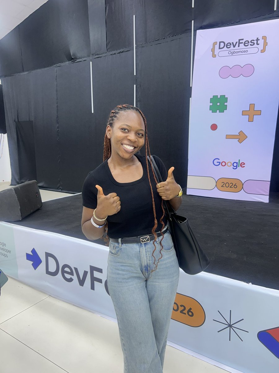V_chukwudike's tweet photo. I attended Devfest in Ogbomoso todayyy🤭
I came out of my comfort zone and networked and I’m so happy I did. I planned my audacious speech to approach the organizers for a merch or swag but I literally forgot. So @gdgogbomoso can I get a devfest 2026 merch😩 
#DevFestOgbomoso26 https://t.co/MNjhNsBpVx