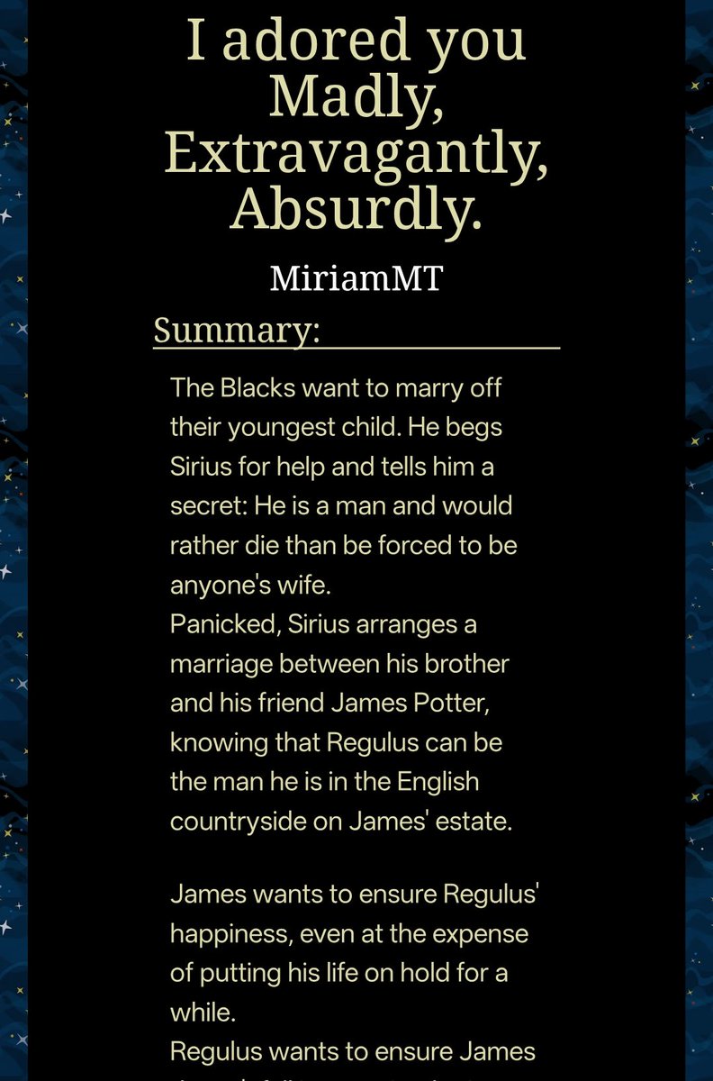 thinkinofstars's tweet photo. also, I'm currently reading I adored you Madly, Extravagantly, Absurdly. aftes having it in my tbr list for a year🫡 tho i love miriam fics, i just have a very long list i fear https://t.co/g6VY3Erj9m