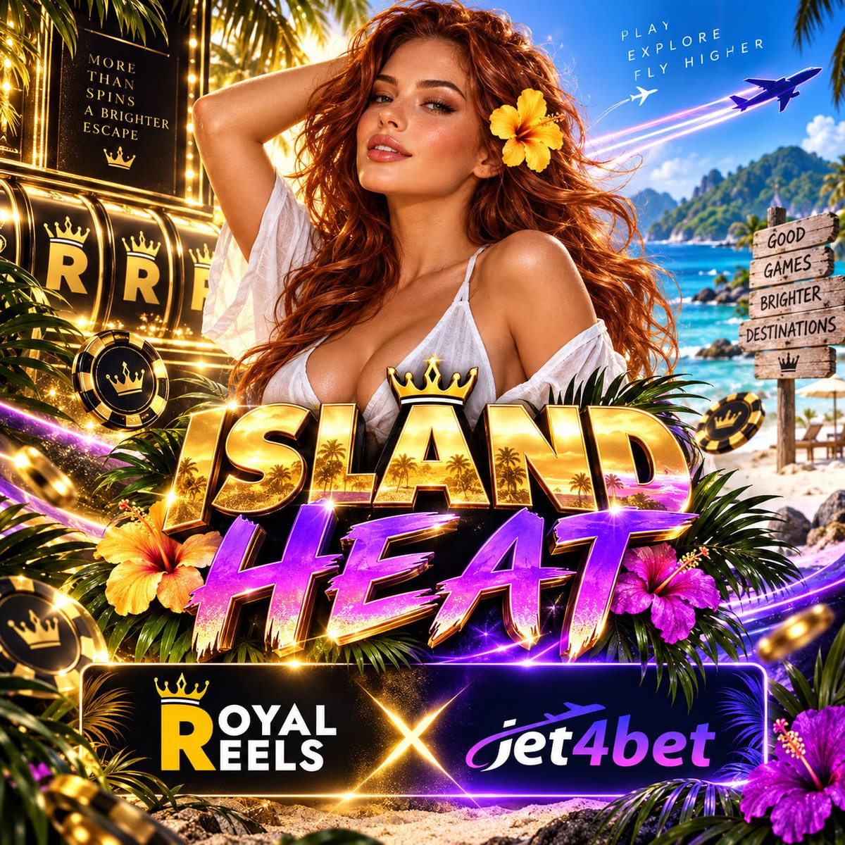 RoyalReelsAU's tweet photo. ☀️🔥 ISLAND HEAT
Sunshine, turquoise water and a tropical escape like no other! 🌊🌺
👑✈️ Royal Reels × Jet4Bet bring island magic and vibrant slot entertainment together!

👉https://t.co/rW1cIZOjIU

🔞 18+ | Gamble responsibly.
#Casino #Slots #OnlineGaming https://t.co/xAFL5phvoC