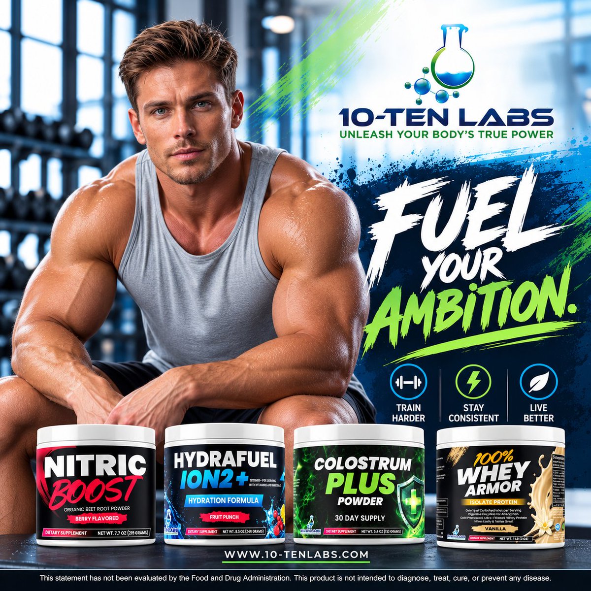 10tenLabs's tweet photo. 🔥 FUEL YOUR AMBITION.

Train with purpose. Stay consistent.

Featuring Nitric Boost, HydraFuel ION2+, Colostrum Plus &amp; Whey Armor.

💪 10-Ten Labs
https://t.co/2p0XKZfXSu
#10TenLabs #Fitness https://t.co/efWJyuqMQ9