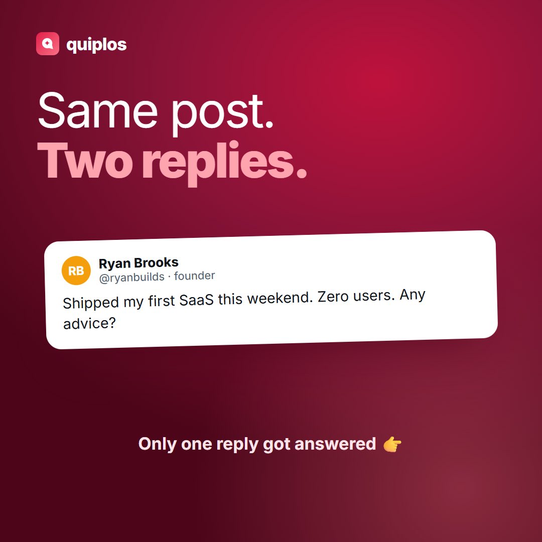quiplos's tweet photo. same post. two replies.

one got ignored. one got a follow back.

the difference is one real detail 👇 https://t.co/JRX1VSnxvF