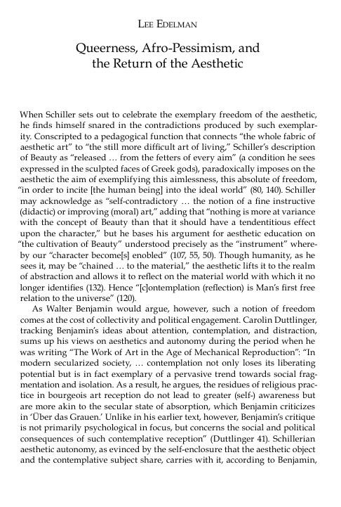 mbiratafari's tweet photo. Lee Edelman, “Queerness, Afro-Pessimism, and the Return of the Aesthetic” https://t.co/kVoAL3HRmk