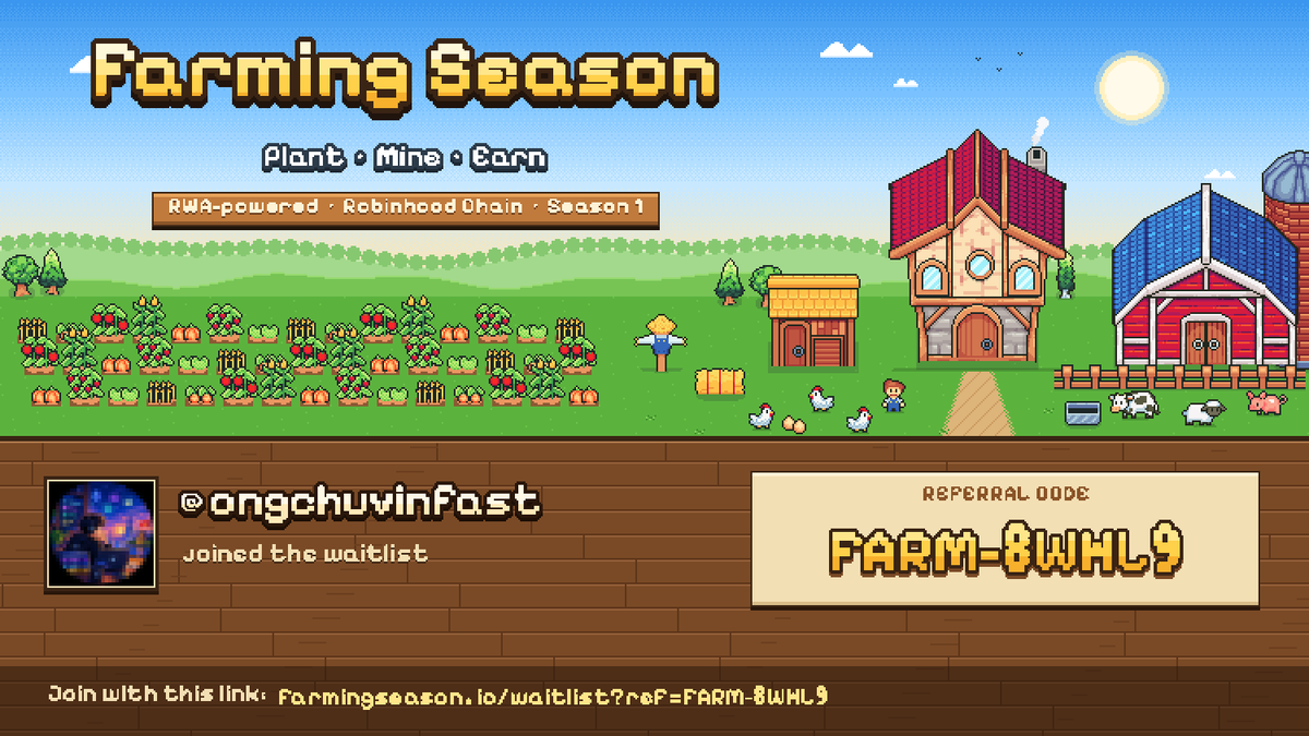 ongchuvinfast's tweet photo. 1 con game RWA đầu tiên trên mạng Robinhood với lối chơi nông trại  Trồng cây, đào khoáng anh em có thể trở về thuở niên thiếu chơi các thể loại game nông trại và còn có thể earn được dưới đây là trang đăng kí wl của game.
https://t.co/0QtuiHogRH https://t.co/xP8uaILbS6