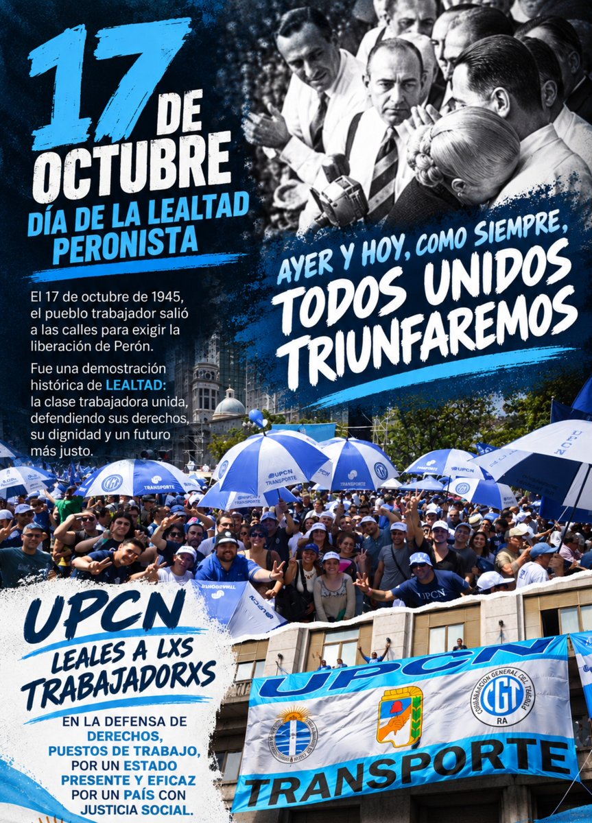 UpcnTransporte's tweet photo. Feliz día de la Lealtad a lxs Leales! 
En estos tiempos que corren sigamos siendo leales a nuestras ideas y convicciones!!
Unidad, lealtad y organización 

#UPCN #CGT #UPCNTRANSPORTE https://t.co/oWDkCUxzaK