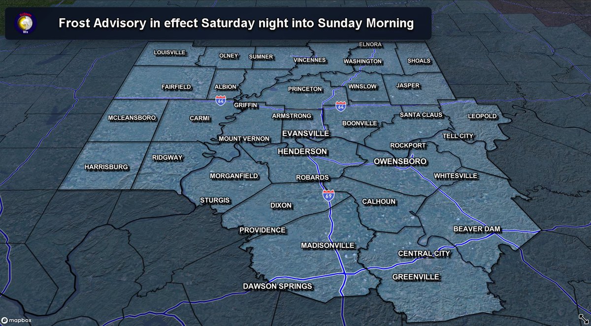 tristatewx1's tweet photo. #tristatewx #inwx #ilwx #kywx 10/17/26 A Frost Advisory is in effect from Saturday night (9 pm) until Sunday morning (8 am) for the entire area. Temperatures will fall into the low-to-mid 30s overnight. Calm winds will allow frost to form overnight. Cover any sensitive plants tonight.