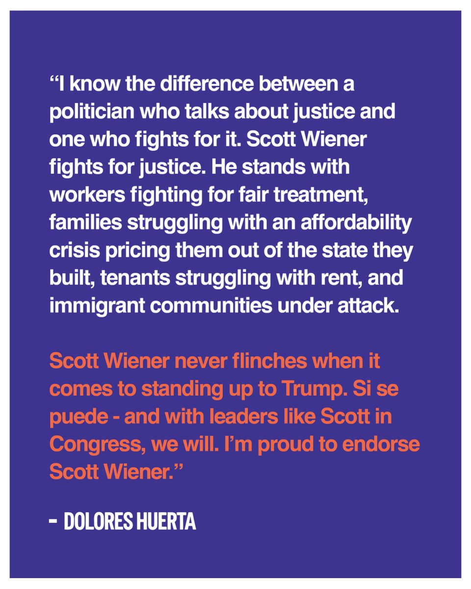Scott_Wiener's tweet photo. No one fights for justice like Dolores Huerta. I’m humbled to receive her endorsement, and I’ll work hard every day to live up to her example of courage and leadership. https://t.co/BeEGMHTnfb