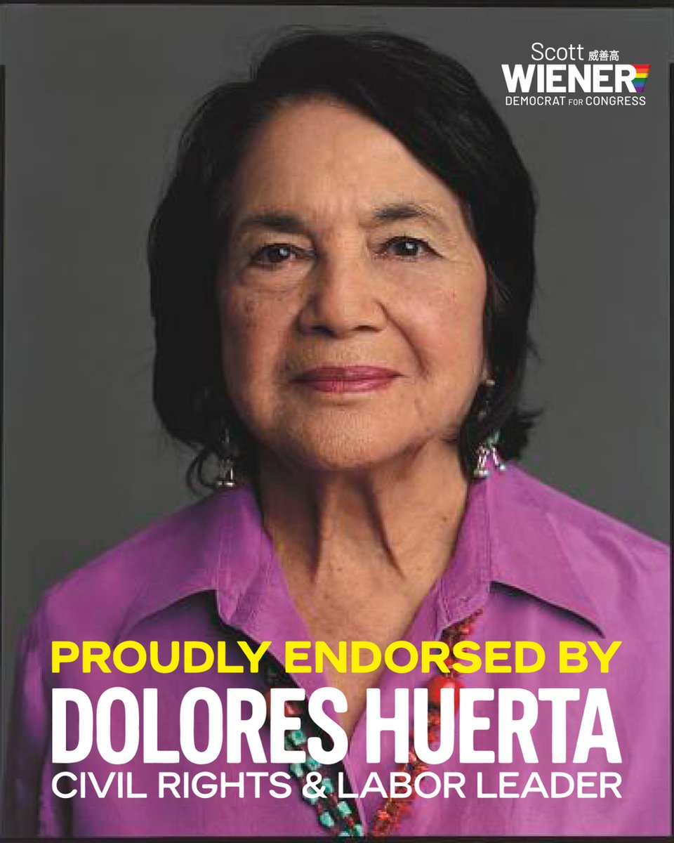 Scott_Wiener's tweet photo. No one fights for justice like Dolores Huerta. I’m humbled to receive her endorsement, and I’ll work hard every day to live up to her example of courage and leadership. https://t.co/BeEGMHTnfb