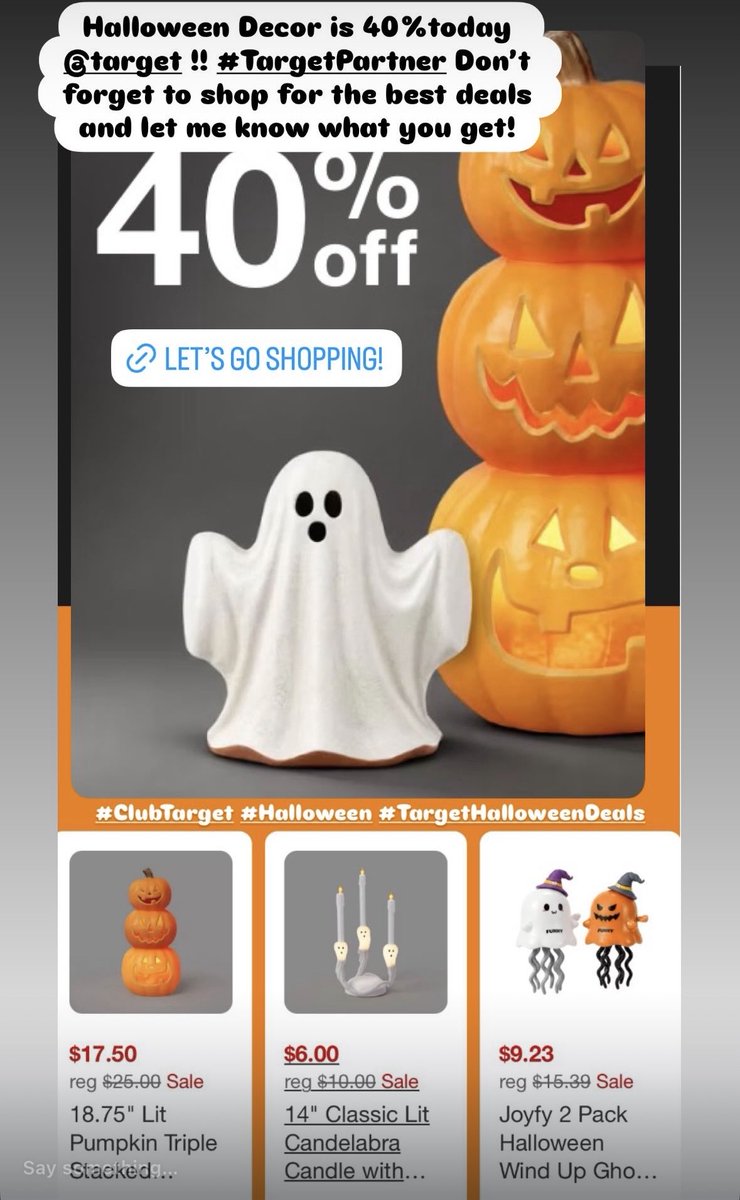 TemporaryWaffle's tweet photo. Halloween Decor is 40% OFF today @target !! #TargetPartner 👻 Don’t forget to shop for the best deals and let me know what you get!!
https://t.co/cxuML73C4R
.
#clubtarget #Halloween #targethalloweendeals #deals https://t.co/7XCEaxLBk4