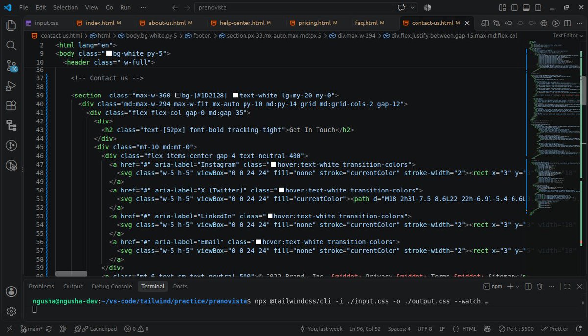 Ngusha_'s tweet photo. Day74 #200daysofcode at
@blockfuselabs 

Rounded up the Pranovista website which is a wellness website with the contact us page for bookings and inquires giving the website completeness. getting better everyday by 1 %. https://t.co/IoEYDfjKFn