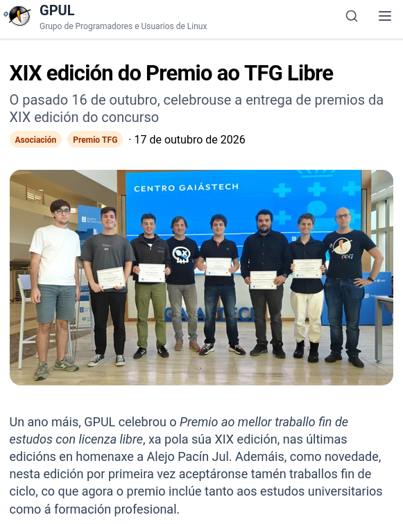 braisarias's tweet photo. 🏆 O pasado venres tiven, unha vez máis, a honra de formar parte do xurado do XIX Premio ao Mellor Traballo Fin de Estudos con Licenza Libre, Premio Especial Alejo Pacín Jul.
#FLOSS #SoftwareLibre #GPUL #FormaciónProfesional #FP #LicenzasLibres #Educación #TFG #Universidade https://t.co/TjU5h5fvWw