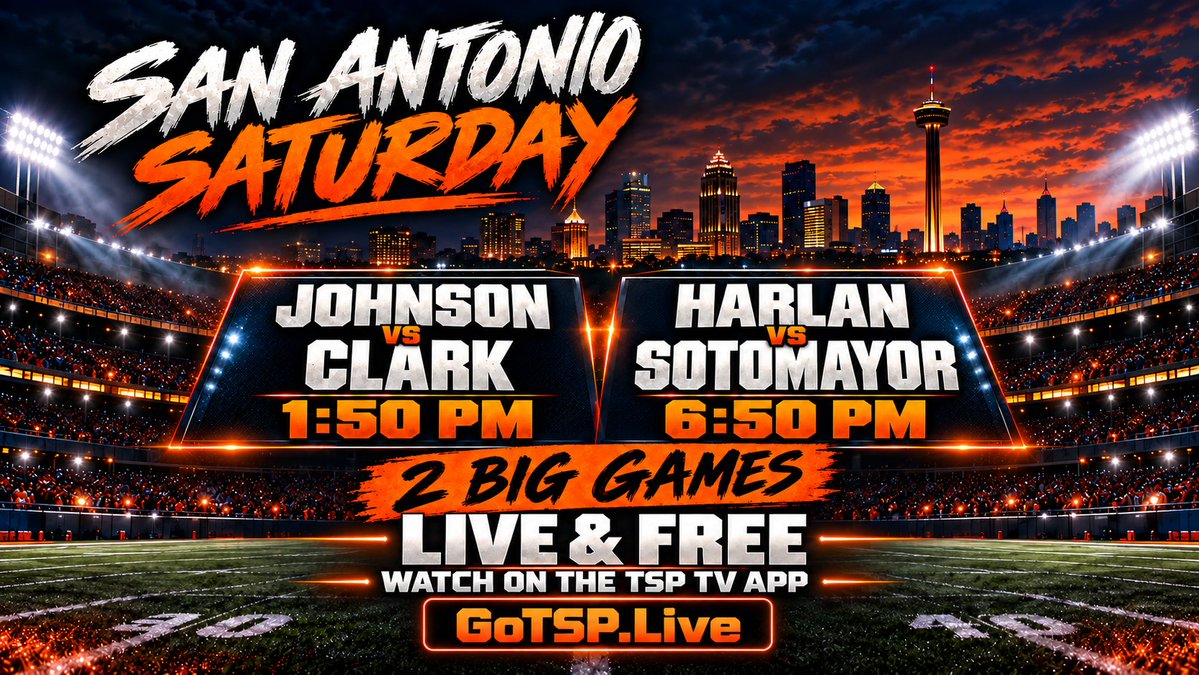 TSPLiveStream's tweet photo. 🏈 SAN ANTONIO SATURDAY!

@CTJFootball  vs. @FbCougar  — 1:50 PM
@HarlanHawks_FB  vs. @Sotocats_FB  — 6:50 PM
Two big games. One place to watch—and it’s LIVE &amp; FREE!

📺 TSP TV App
💻 https://t.co/OGA4DcfgEP

#TXHSFB #SanAntonio #LiveAndFree @AlamoOnTheRise https://t.co/H5kLrWyvRv