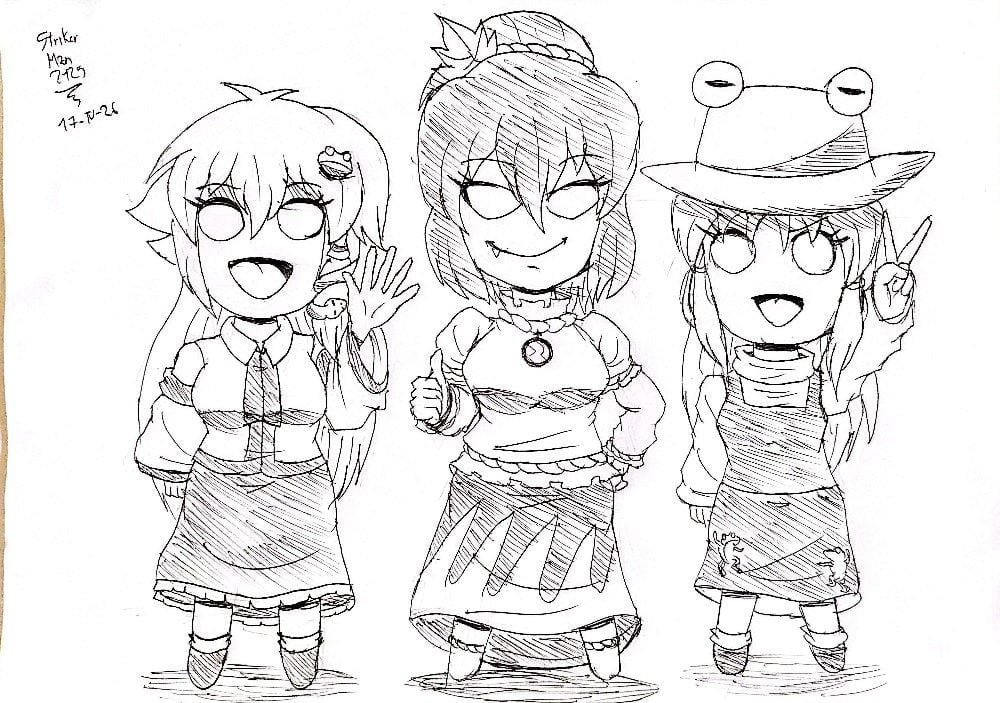 2125Strikerman's tweet photo. Chibis 🐍 🐸 
#東風谷早苗 #SanaeKochiya #八坂神奈子 #KanakoYasaka #洩矢諏訪子 #SuwakoMoriya https://t.co/B9WcIDIl9h
