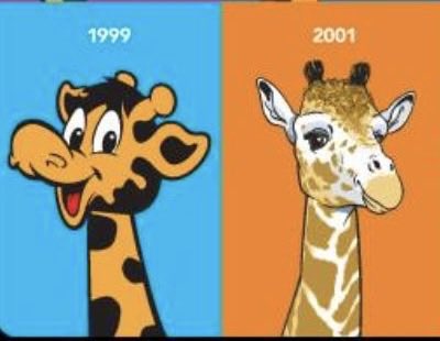 25YearsAgoLive's tweet photo. To reflect “changing consumer attitudes” and adopt a more “mature look” in the wake of the September 11 attacks, toy store franchise Toys R Us radically changes the design of its mascot, Geoffrey the Giraffe. 

Pictured are Geoffrey’s old and new looks: https://t.co/RJL3psJ3FD