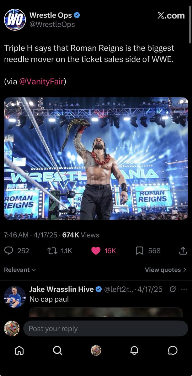 WrestleconAndiz's tweet photo. Guy is out here lying like we all didn’t witness what Roman has done for the company https://t.co/dmOBwCtXZ1