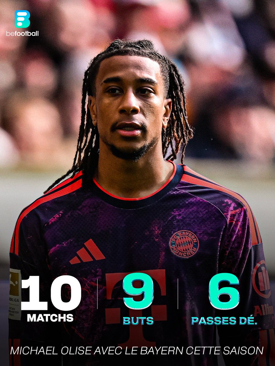 _BeFootball's tweet photo. 🚨🚨 MICHAEL OLISE 🇫🇷 EST DÉJÀ IMPLIQUÉ SUR 15 BUTS EN 10 MATCHS AVEC LE BAYERN MUNICH !! https://t.co/SYKkiXJcbY