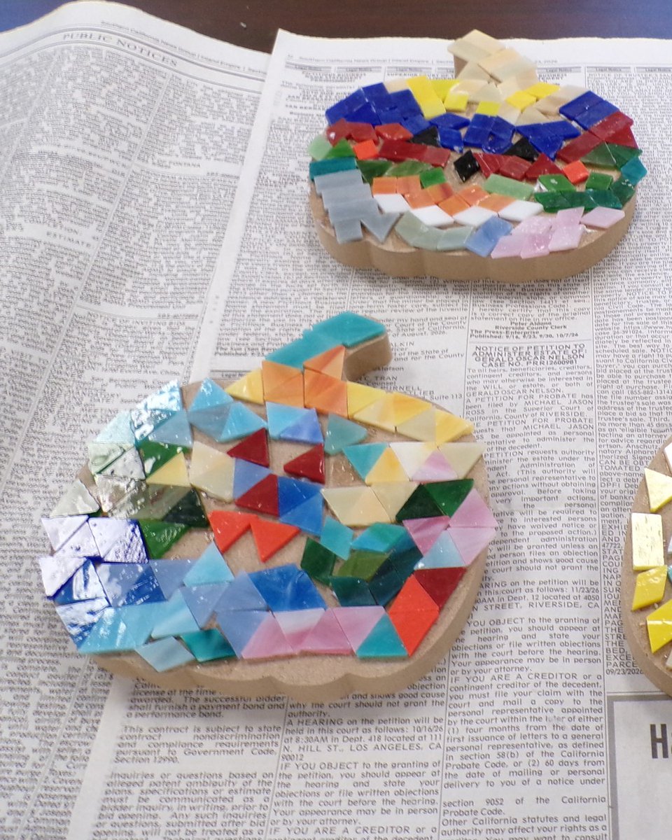 RivLibrary's tweet photo. ✨ Thank you to everyone who joined us at the Arlanza Library last weekend to make colorful Pumpkin Mosaics. We think they turned out pretty gourd! 🎃👻 https://t.co/qwz328Po3K