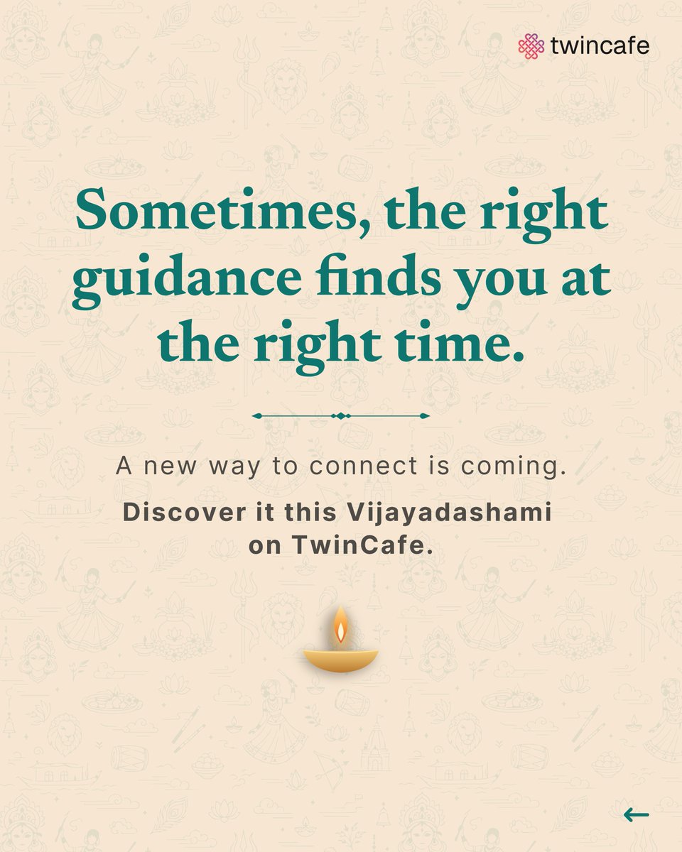 twincafe_com's tweet photo. Navratri · Day 8 · Peace 🪔

As we honour Maa Mahagauri today, the embodiment of purity and calm, we celebrate peace: not the absence of noise, but the stillness we find within.

Peace often begins with understanding. Knowing which path to take in your career. Finding the right words to say. Building workplaces where people thrive. Making choices with a clear mind.

Today, we celebrate women on TwinCafe who help others find that clarity:
Swipe to meet them, and scan or tap the link below to start a conversation. 

One more night of Navratri. Then, Vijayadashami. 🪔
https://t.co/WkQAnjakTK

#NavGuna #Navratri #MaaMahagauri #Peace #NineVirtues #TwinCafe #MeaningfulConversations