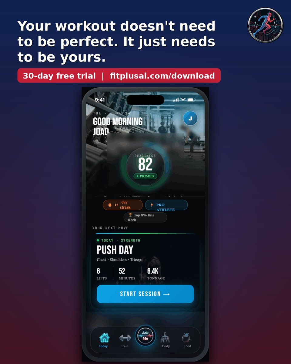 FitPlusAI's tweet photo. Perfect is not the point. Yours is. That is what FitPlus AI promises every workout. Try the 30-day free trial on iOS. Now available on App Store and Google Store
#FitnessMindset #YourJourney #FitplusAI #FreeFitnessApp https://t.co/yAr4MiDRsu