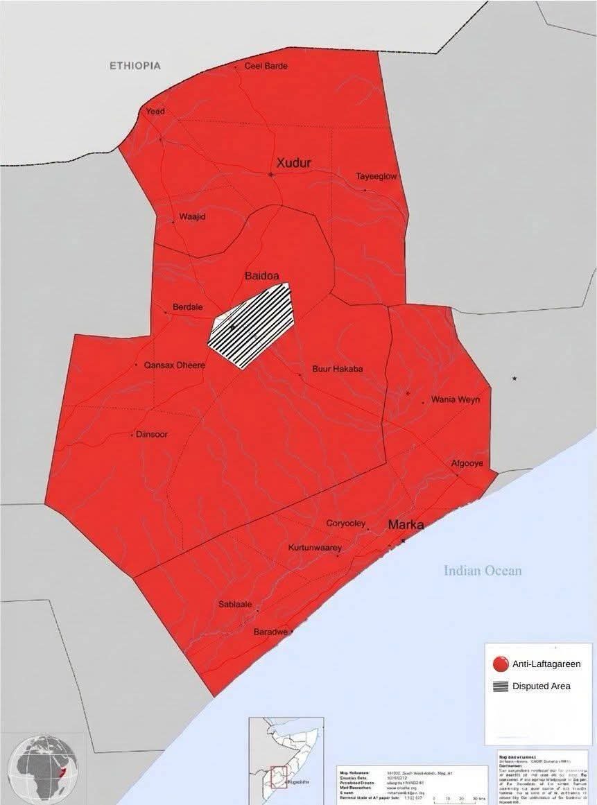 Baxdo_Online's tweet photo. The emerging situation in the South West regions is not something orchestrated by faction leader Laftagareen; rather, it is a much larger plot involving the intelligence agencies of two neighboring countries, with funding from the UAE to blindfold the local population and troops using money.

​Furthermore, reports indicate that Al-Shabaab militants are being used as intermediaries, with Hasan Yaqub—the Al-Shabaab leader for the Bay and Bakool regions—directly involved in mobilizing the militants and coordinating with local elders.

​In summary, whatever plot is being hatched and despite the plans for an "RSF-style" group in Somalia, it will not succeed in this country. God willing, the government, the administration, and the people of South West will prevai