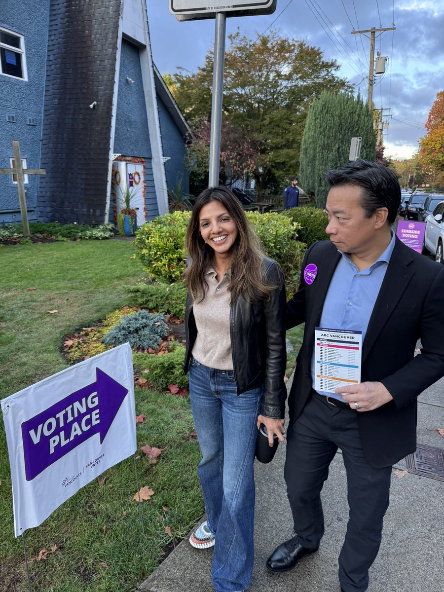 KenSimCity's tweet photo. Today is a big day for our city.

This morning I voted with my wife, Teena, and I could not be more grateful to be sharing this experience with her and our family, as well as the amazing ABC Vancouver team and all our volunteers and supporters.

Our door knockers, including the team and me, are out across the city right now, talking with neighbours and reminding people to vote, as we have been doing for many months. Thank you to every one of you for the time, energy and heart you’ve given this campaign.

If you haven’t voted yet, there’s still time. Polls are open until 8 PM. Find your voting place at https://t.co/8LBWDRyfo1, bring your friends and family, and vote YES on both Public Safety Plebiscite questions.

Thank you to everyone in Vancouver. I am so grateful for this city we call home.

#ABCVancouver #PublicSafety #Affordability
