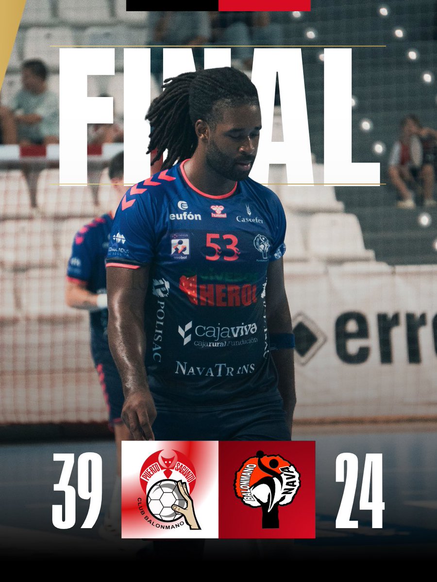 BalonmanoNava's tweet photo. 🏆 #LigaNEXUSENERGÍAASOBAL 
🤾🏽 Jornada 6
⌚ Final del partido

Fertiberia Puerto Sagunto: 39
Viveros Herol BM. Nava: 24

#ViverosHerolBmNava 🔴⚪
#GuerrerosNaveros https://t.co/ksi561EIb5