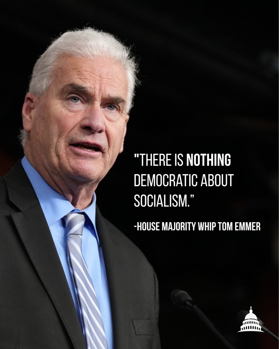GOPMajorityWhip's tweet photo. There’s is nothing democratic about socialism. 

The choice before Americans is clear: What kind of country do we want?

One that abolishes the police, opens our southern border, raises taxes, and puts health care in government’s hands; or one that protects freedom and our republic?