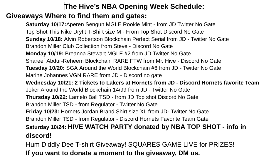 TheHiveTS's tweet photo. DAY ONE of the NBA Opening Week of GIVEAWAYS!

🎁Aperen Sengun MGLE Rookie Mint
To Enter: 
✅ Follow The Hive @TheHiveTS 
🩷 Like
♻️ Retweet and tag two friends
✍️ Comment your TS username

Ends noon ET 10/18

@NBATopShot Top Shot This Dryfit giveaway in our discord love now! https://t.co/VRiQFC1n9l