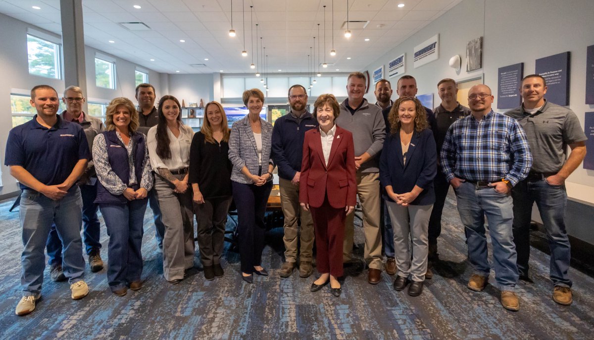 SenatorCollins's tweet photo. I so enjoyed visiting Sargent Corporation in Orono yesterday to meet with its employee-owners and learn more about the company's work. As a fully employee-owned company, Sargent gives its workers a direct stake in its success, allowing them to share in the financial rewards of their hard work on infrastructure projects throughout Maine.

Founded in 1926, Sargent Corporation is celebrating its 100th anniversary this year. Congratulations to everyone at Sargent on this impressive milestone and thank you for your important contributions to our state!