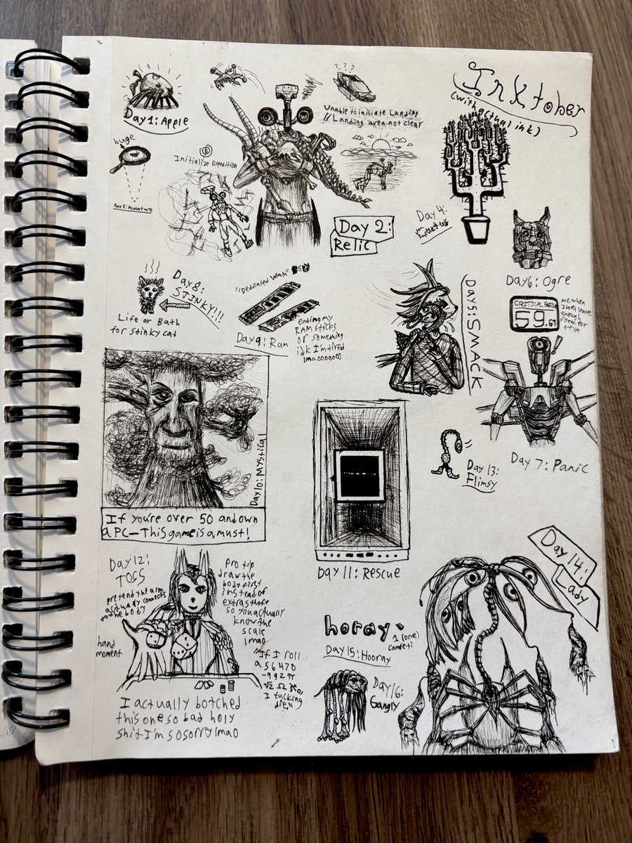 HuzbubberTim's tweet photo. First full #inktober page, featuring days 1-16

#art #traditionalart #nomanssky #ultrakill #houseofleaves #ninesols https://t.co/CSEGDjPuss