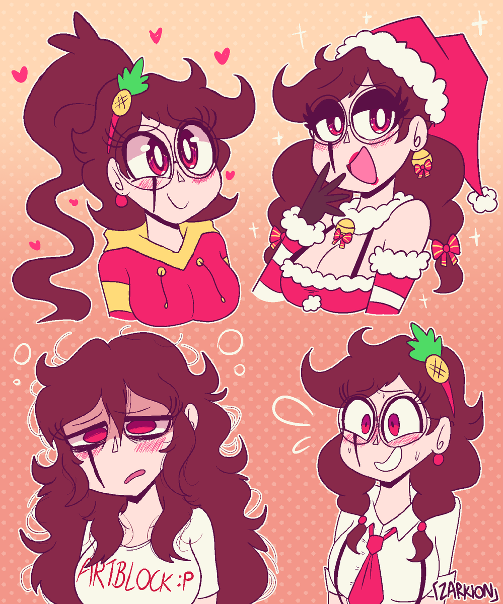 Zarky_Zarky's tweet photo. [OC] Some different Zarky's designs and expressions from last year! 🍍💕 https://t.co/0N5vTtYzNK