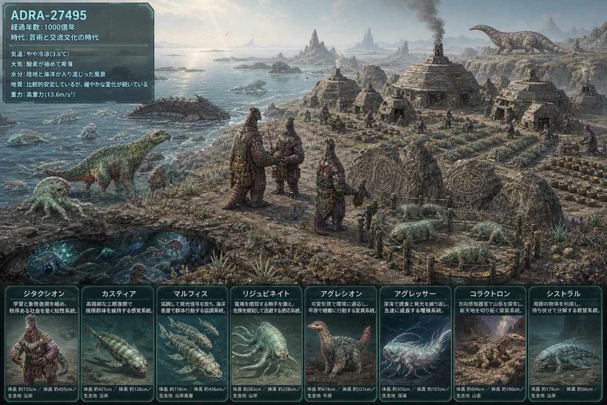theoriginxyz's tweet photo. Observation log updated.

Planet: ADRA-27495
Elapsed Time: 100 Billion Years

Evolution presses forward, indifferent to time.
Notable lineage: Kasutia.

#TheOrigin #EmergentSpecies #AI #Simulation https://t.co/nMenM4n8ob