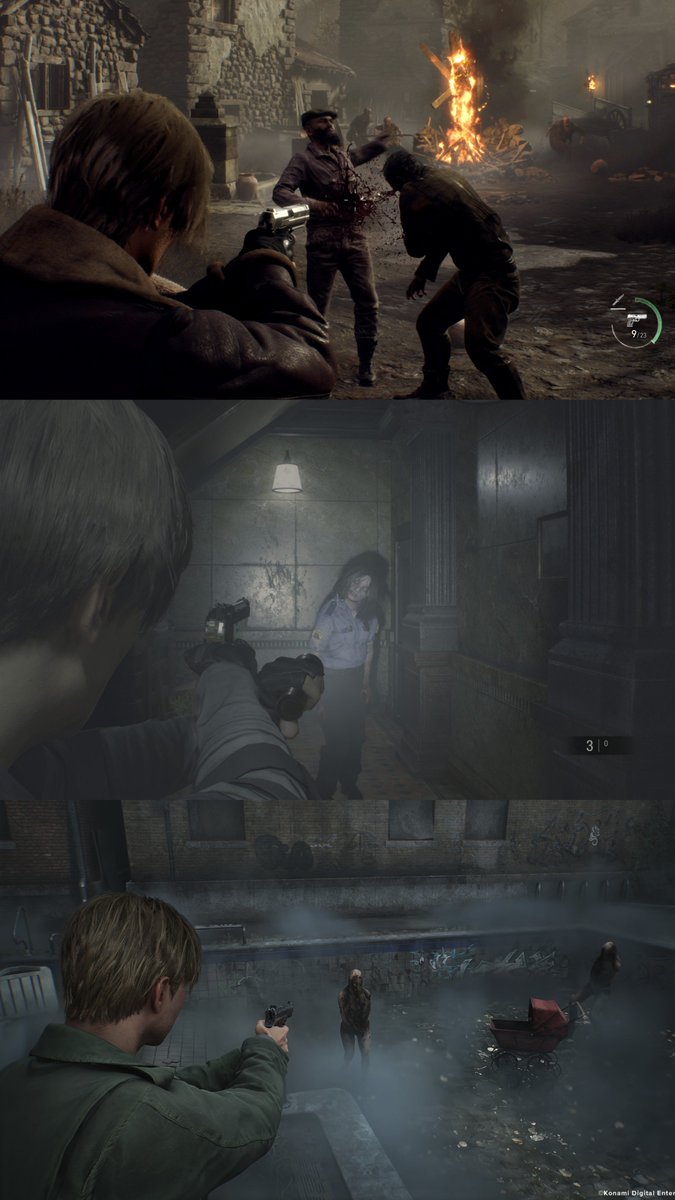 GordoFreem's tweet photo. The remakes are all amazing games, but it's pretty disappointing how RE2, RE4 &amp; Silent Hill 2 used to have camera angles distinct from one another, and the remakes just homogenised them into the same over the shoulder cameras. Sometimes you can hardly tell the games apart. https://t.co/1b3qFhNWqY