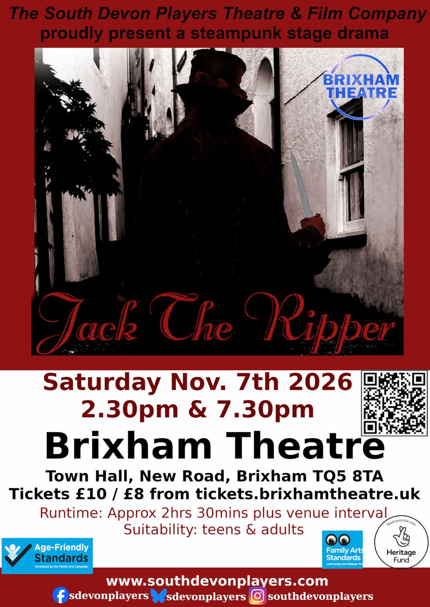 sdevonplayers's tweet photo. Opening at Brixham Theatre, (In #Brixham! ) launching our winter tour! Come and enjoy this drama based on researched theories around the identity &amp; motives of Jack the Ripper - with lots of drama, surprises, and action.

https://t.co/HoVGiKASPg https://t.co/5pZr9aKDl6