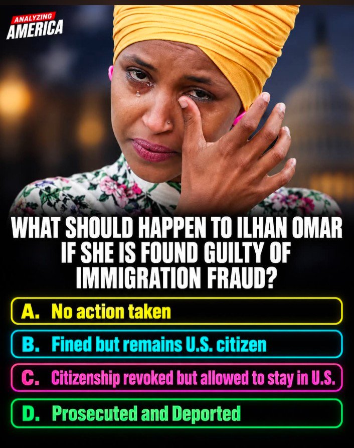 itslunara0z's tweet photo. What should happen to Ilhan Omar if  she is  found Guilty of Immigration Fraud? https://t.co/TRphlyFtTQ