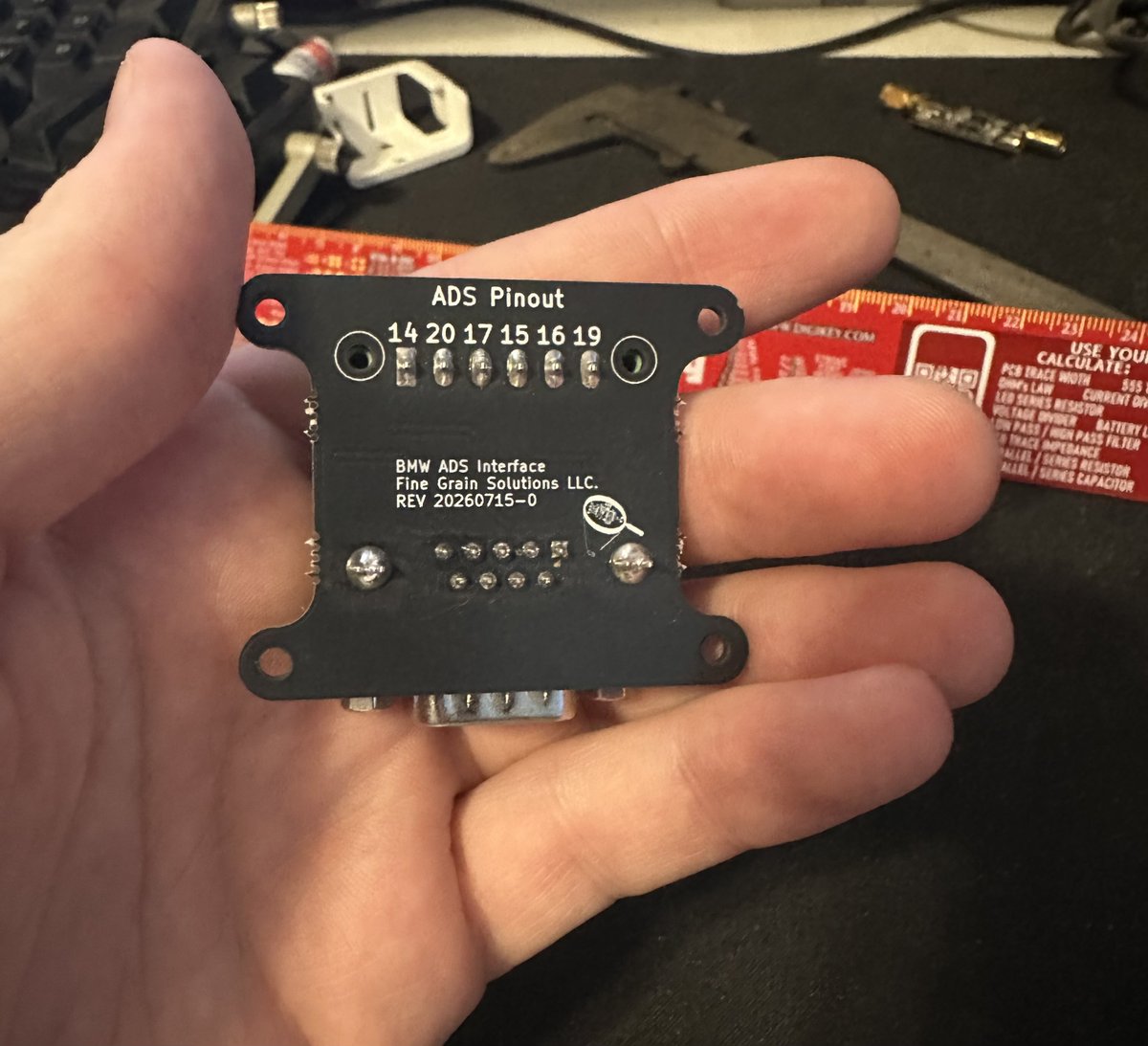 fine_grain_sol's tweet photo. I haven't really posted about this one, but this board is for interfacing with BMW ADS protocol automotive modules.

A couple classes of racing use older cars with pre-OBD2 ports, and this lets you talk to their modules over standard RS232. It helps with things like bleeding brakes by triggering the ABS.

It's currently in testing with a driver. Once he's validated it and we've figured out what else other drivers need in the box, I'll list it for sale on the site. No price yet because I still need to nail down cable suppliers.

https://t.co/ZMXLleSHdQ