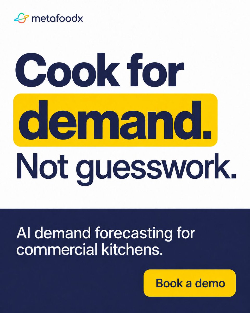 Metafoodx's tweet photo. Making too much food? Making too little? Neither is good for the kitchen.

See how Metafoodx helps commercial kitchens forecast demand, plan production, and make more of what guests actually want.

Cook for demand, not guesswork. Book a demo. https://t.co/FtdMCsxjF0