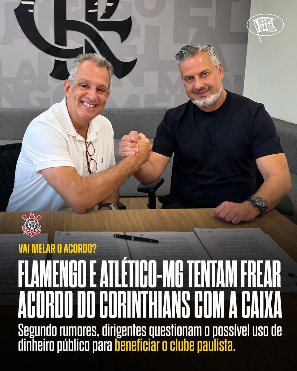 futenergia97's tweet photo. Segundo informações divulgadas pelo jornalista Venê Casagrande, dirigentes do Flamengo e de outros clubes, incluindo o Atlético-MG, estariam se articulando para tentar impedir o acordo entre Corinthians e Caixa Econômica Federal.

A insatisfação seria motivada pelo entendimento de que a negociação poderia representar o uso de dinheiro público para beneficiar o clube paulista.

O Corinthians negocia a quitação de uma dívida de aproximadamente R$ 630 milhões da Neo Química Arena, oferecendo como contrapartida direitos comerciais do estádio, produtos financeiros e operações bancárias.

Vale lembrar que o Flamengo foi patrocinado pela Petrobras, empresa estatal, durante aproximadamente 25 anos, entre 1984 e 2009.

Até o momento, não há confirmação oficial dos clubes sobre a suposta articulação, e o acordo entre Corinthians e Caixa ainda não foi concluído.

Futebol de torcedor para torcedor, é na Rádio Energia 97 FM! ⚽

📸 Flamengo
📰 Venê Casagrande