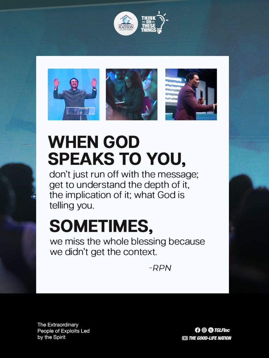 TGLFInc's tweet photo. Luke 19:44, Proverbs 29:18 (MSG)
Many times, we are insensitive to what God is doing, what God is saying, and then we miss out on so many blessings. -RPN 

#RPN
#APeopleCome https://t.co/Lv5IceenAP