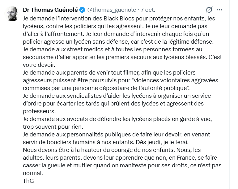 christo76113245's tweet photo. Mr le ministre
@NunezLaurent
,cette personne sous son masque est
@thomas_guenole
il fait partit des instigateurs aux emeutes aux cotés de l'extrême gauche ,depuis plusieurs jours il lance des appels sur ses reseaux sociaux aux blacks blocs et de s'en prendre aux service de police https://t.co/wna8U36Jhz