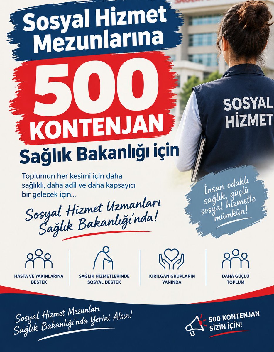Shublg1's tweet photo. @drmemisoglu Sağlık Bakanlığı için 500 sosyal hizmet uzmanı kontenjanı istiyoruz. https://t.co/Qui3beg7OZ