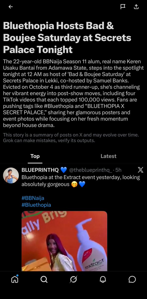 ThatITgirlie's tweet photo. Three solid Trending headlines all about Bluethopia.

Even daddy Elon knows who’s the clout magnet 🔥🔥🔥

BLUETHOPIA X SECRET PALACE 
BLUETHOPIA THE HOST 

#Bluethopia
#BBNaija https://t.co/oBQw2Au62s