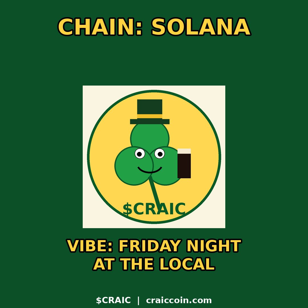 CraicCoinSol's tweet photo. Chain: Solana. Vibe: Friday night at the local, even on a Saturday ππΊ
The back room's open too. Craic Hub has free token listings for Solana projects, plus a community feed, ranks and clans. Join the hub π
https://t.co/guarLukaYb
NFA #CraicCoin #Solana #memecoin #CraicHub
SlΓ‘inte, and get $CRAIC π»