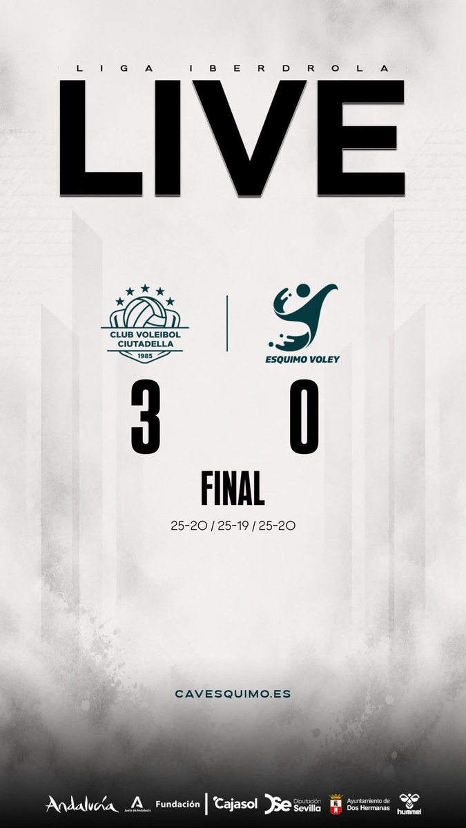 CAVEsquimo's tweet photo. 💚 Hoy no pudimos sumar y caímos 3-0 en nuestra visita a Menorca 

💪🏽 Seguimos trabajando, ya pensando en la CEV Champions League, donde nos estrenamos este jueves en Porto 

#SomosCajasol #SomosEsquimo https://t.co/dhjKucRZGd
