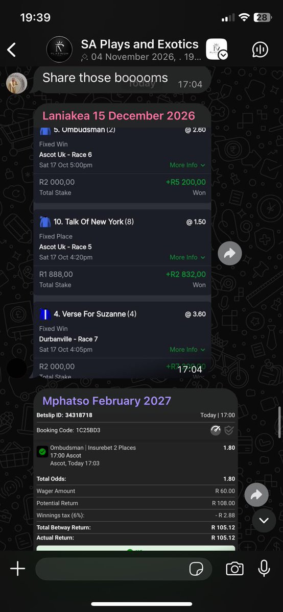 AashishRamnunan's tweet photo. 𝐃𝐮𝐫𝐛𝐚𝐧𝐯𝐢𝐥𝐥𝐞 𝐒𝐚𝐭𝐮𝐫𝐝𝐚𝐲

• Best Double lands ☑️
• Continue The Dream takes a big leap forward in his bid for the Guinea’s ☑️
• Other plays land ☑️

And Ombudsman finally gets the better of Calandagan.

Algoa Cup tomorrow. Don’t miss it. 

https://t.co/CAXSv8zpjb 

WhatsApp: 078 430 5316