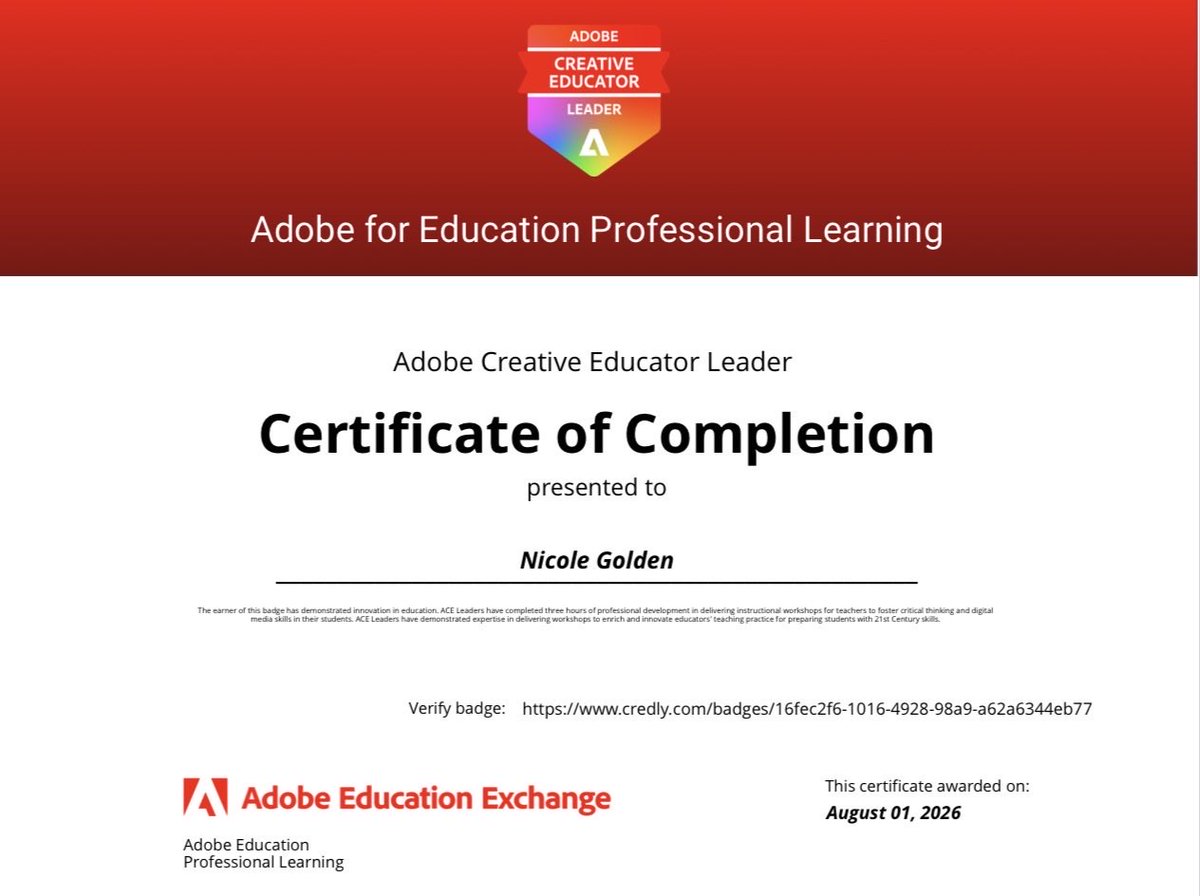 GoldNSTEAMnista's tweet photo. ♠️✨ I’ve got an ACE up my sleeve!

Another GOLDEN milestone! 💛 Proud to be an ACE (Adobe Creative Educator) with @Adobe! 🎨 @AdobeForEdu 

Learning, creating &amp; innovating so I can pour it all back into students!

#AdobeEduCreative #Innovator #LifelongLearner #StayGOLDEN https://t.co/S3Sblu7nPf