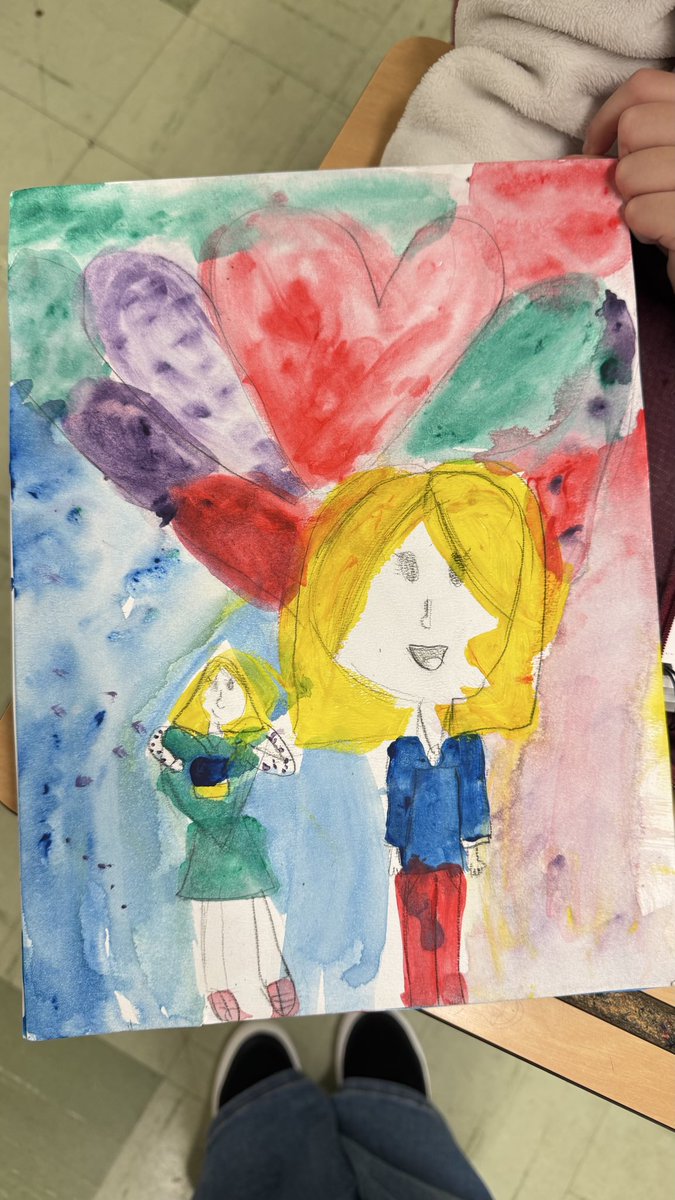 NatalkaKyiv's tweet photo. My student painted a picture of herself and me. 
I’m the one with the giant head.😁 https://t.co/YNYR0ZqSHi