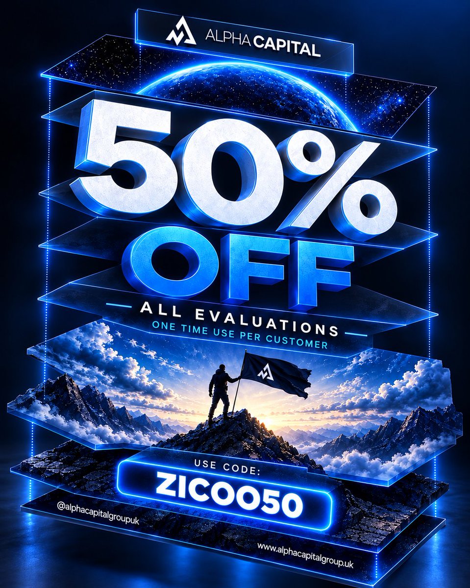 ZicoFago's tweet photo. 📊 Good Evening Traders 🎊.

🎉Giveaway Time 🎉 

Am giving  $50K accounts  @AlphaCapitalUK  (3 x 10k on X and 2x10k on my Telegram group)

How To Enter

1️⃣. Follow @krixxbanks @AlphaCapitalUK @ZicoFago
2️⃣Like Retweet & Tag 3 Friends 
3️⃣Join my Telegram : https://t.co/9uh5Ae9HlU
4️⃣Drop proof in Comments section 👇🏽.

Also Follow 
@htu_fx  @Chartvisionfx @atwofgo
 @EMERGENCYFX9 @KingAbba01

✅ Also Take advantage of 50% OFF on all evaluation account.

🎟️ Discount Code: *ZICOO50* 

✅ 50% OFF all evaluation accounts
✅ Exclusive discount for eligible customers
✅ One-time use per customer

🔗 Get started: https://t.co/NutVF68sXL.

Winners in 3 days Using Xpickr