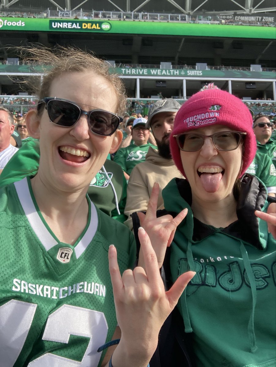 lisagoudy's tweet photo. Itβs a beautiful fall day for some @sskroughriders football for the Riders #Legendsgame!! @sheldon_spock1 and I are cheering loud and proud!! Go Riders Go!! #RidersLIVE #RiderNation #RiderPride #robbagg #danclark #paulmccallum #bringit #bringemout #cflgameday #bleedinggreen @CFL https://t.co/6vG3KyfOQL